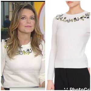 NWT ALTUZARRA Hermione Embroidered Merino Wool Sweater, Off-White XS